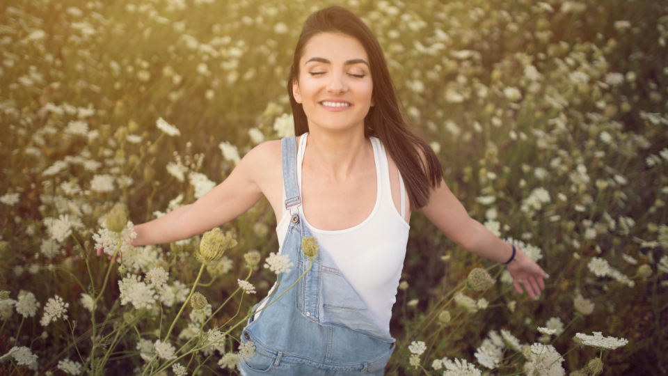 Woman in flower field embodies simplicity. #tCaPC